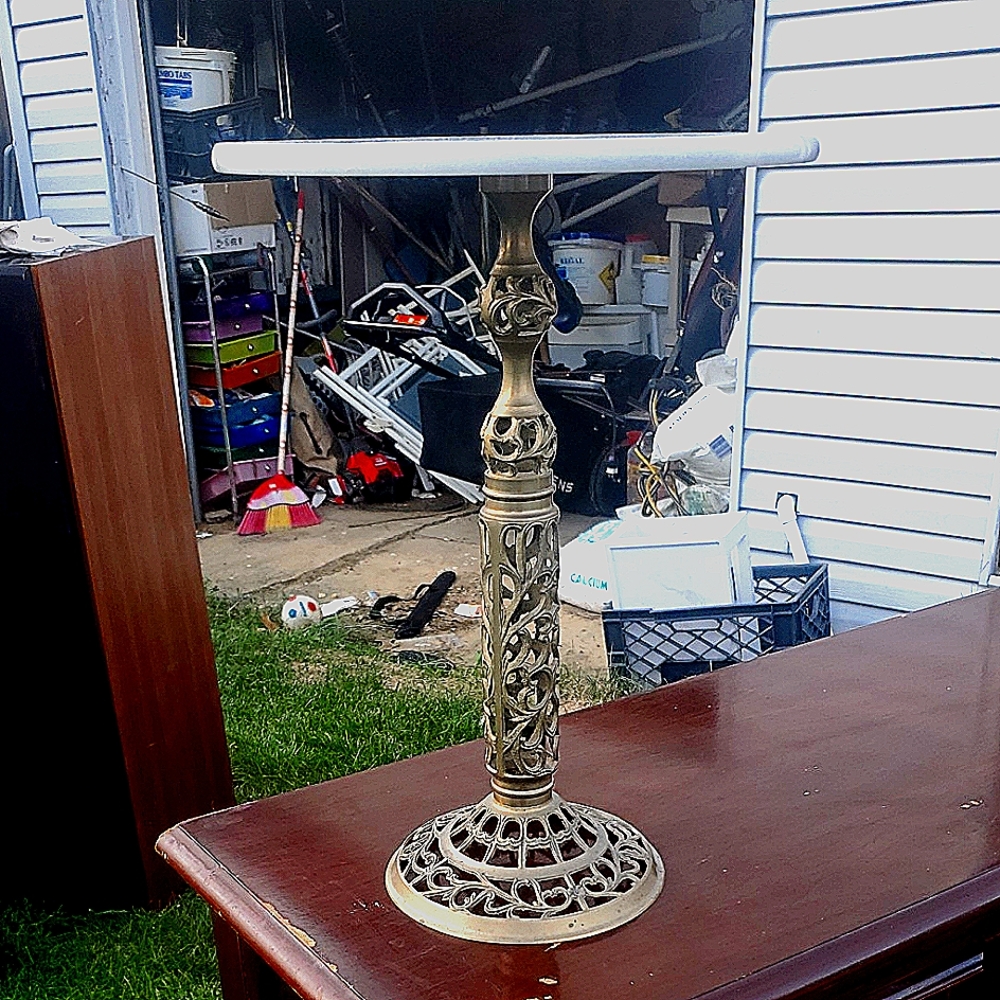 Vintage French Style Marble Top Table With Brass Filigree Base